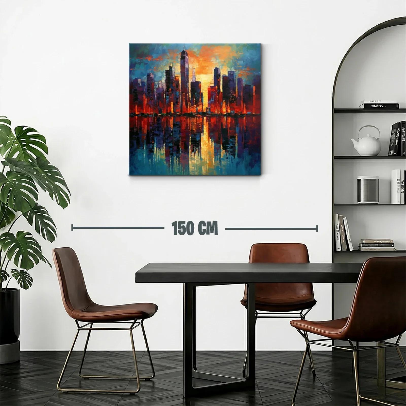 Atardecer vibrante sobre skyline urbano con reflejos dorados — miniatura 2