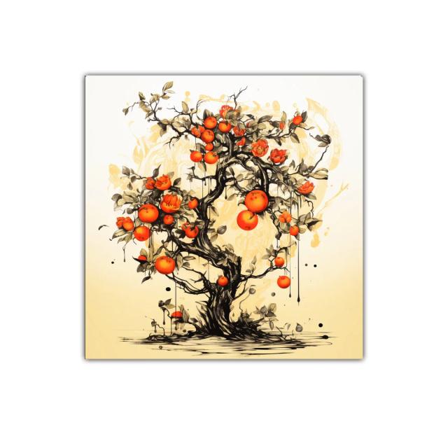 Cuadro decorativo árbol con frutas y flores vibrantes