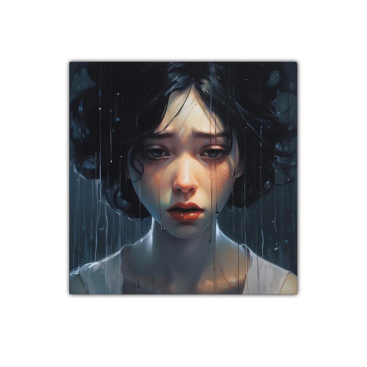 Melancolía en mirada femenina con toque de lluvia