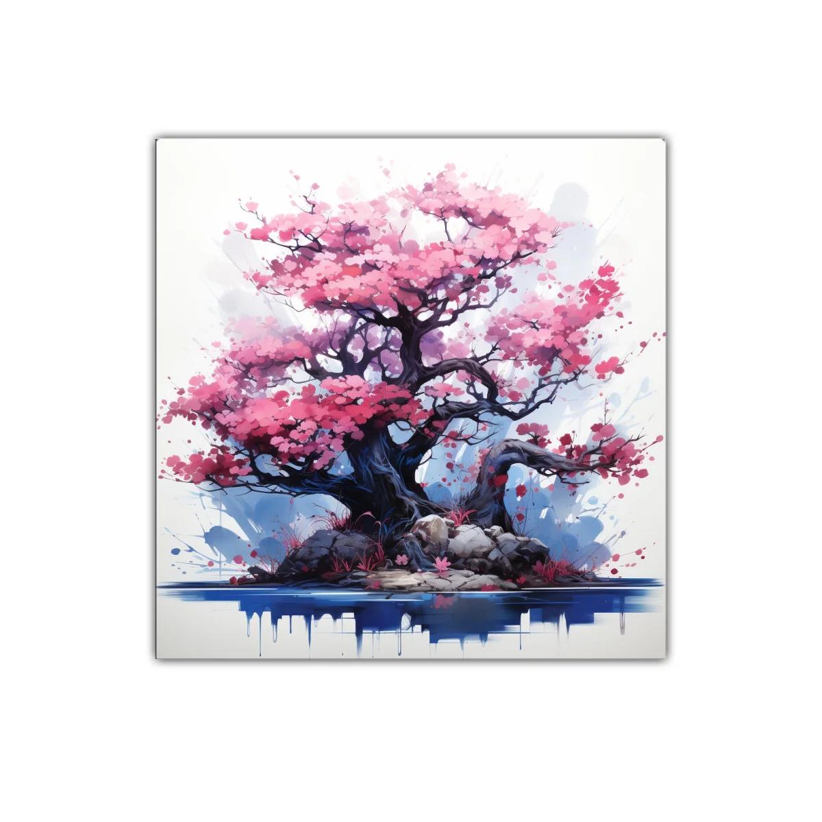 Árbol con flores rosas en paisaje delicado y armonioso