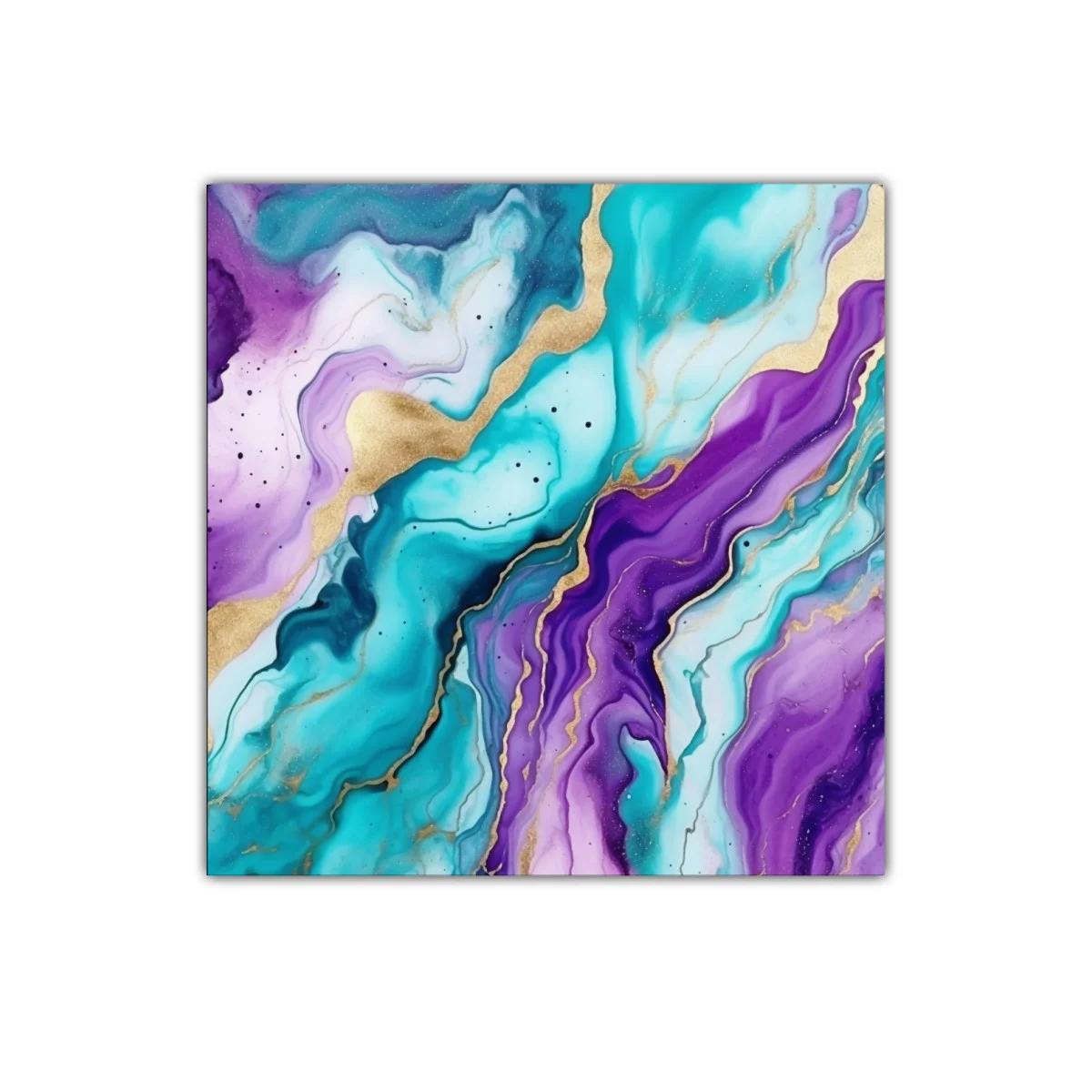 Abstracción orgánica en tonos morados y turquesas vibrantes