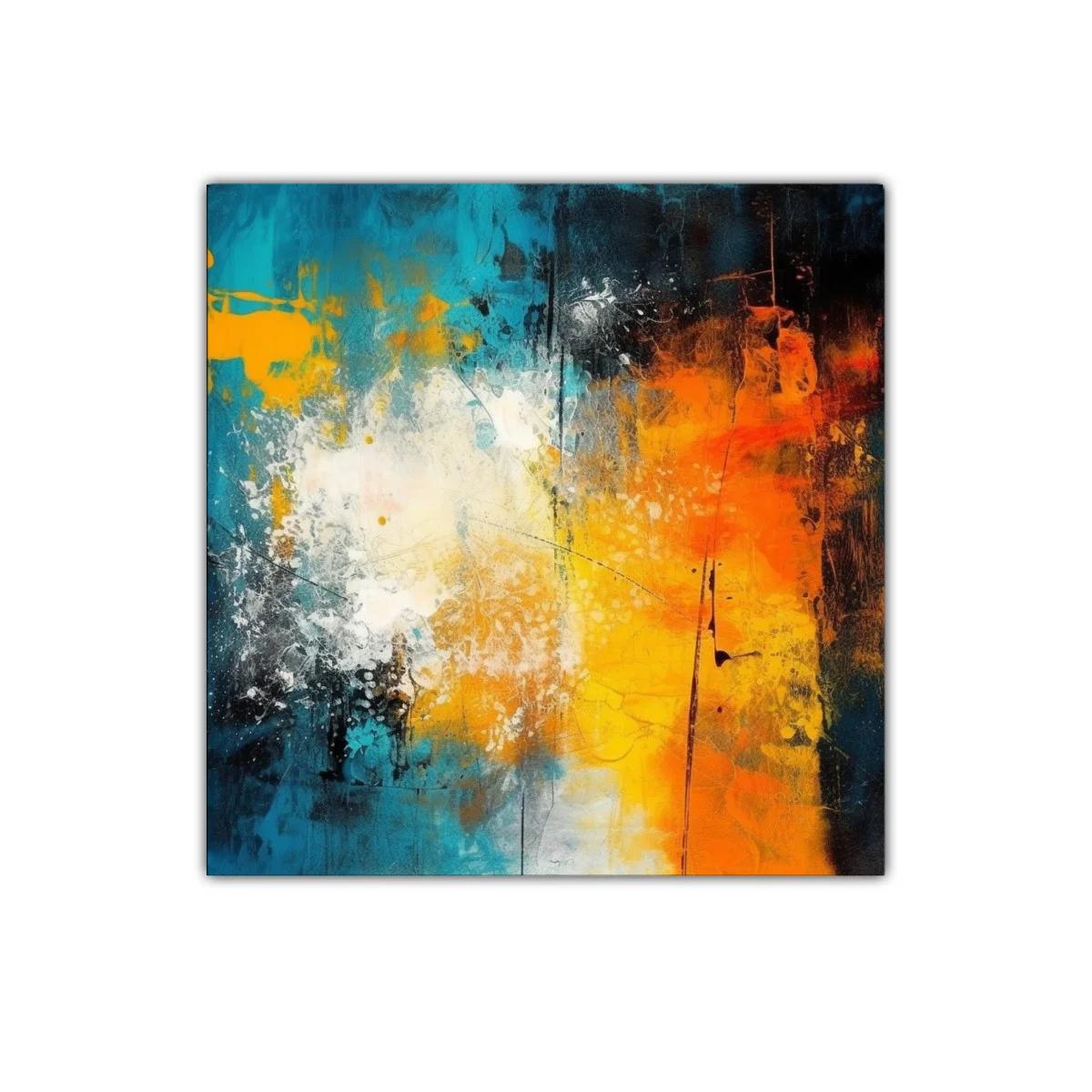 Cuadro abstracto vibrante con tonos azul y naranja intenso — miniatura 1