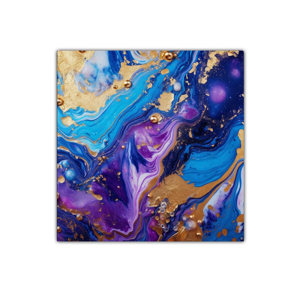 Cuadro decorativo con vibrantes formas abstractas en oro y azul — miniatura 1