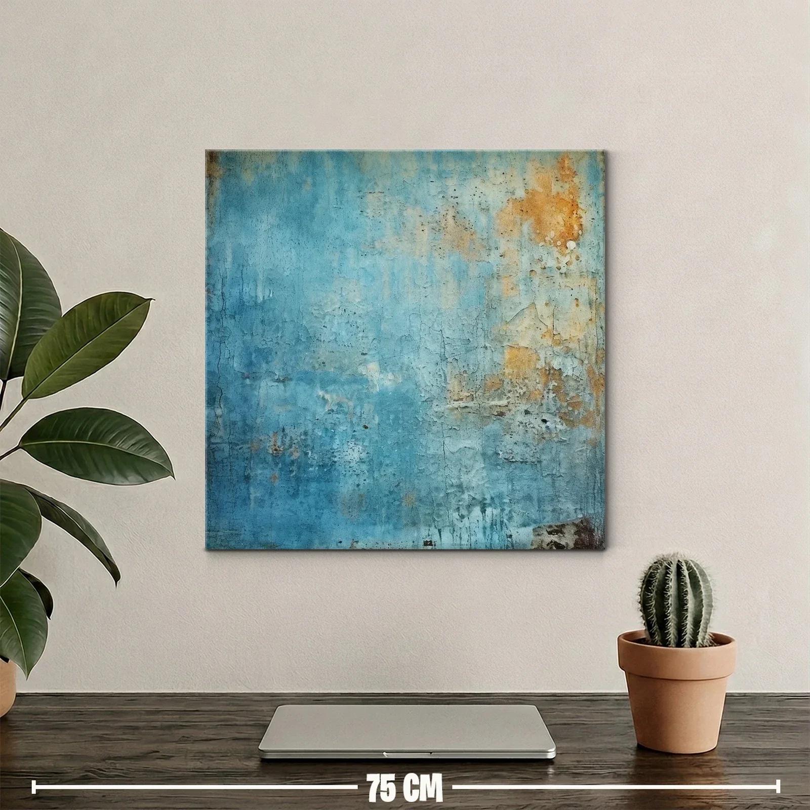 Cuadro abstracto con textura y tonos azul y ocre envejecidos — miniatura 2