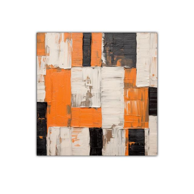 Cuadro abstracto en tonos naranja blanco y negro