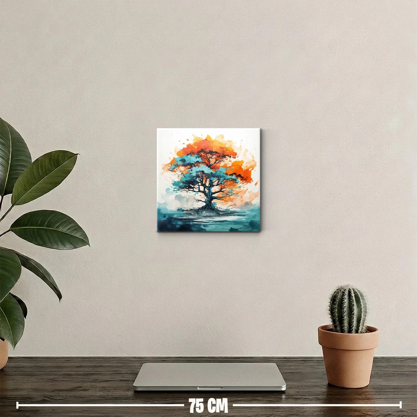 Árbol vibrante con tonos turquesa y naranja intenso — miniatura 2