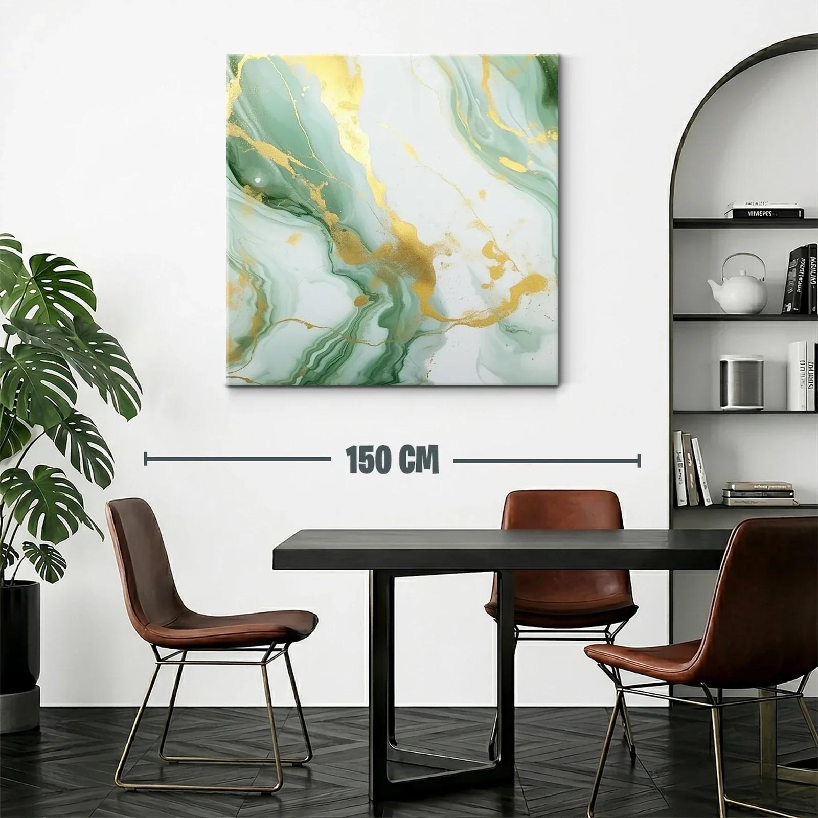 Cuadro abstracto en tonos verdes con destellos dorados elegantes — miniatura 2