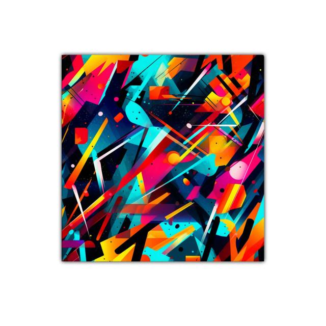 Cuadro abstracto vibrante con formas geométricas dinámicas