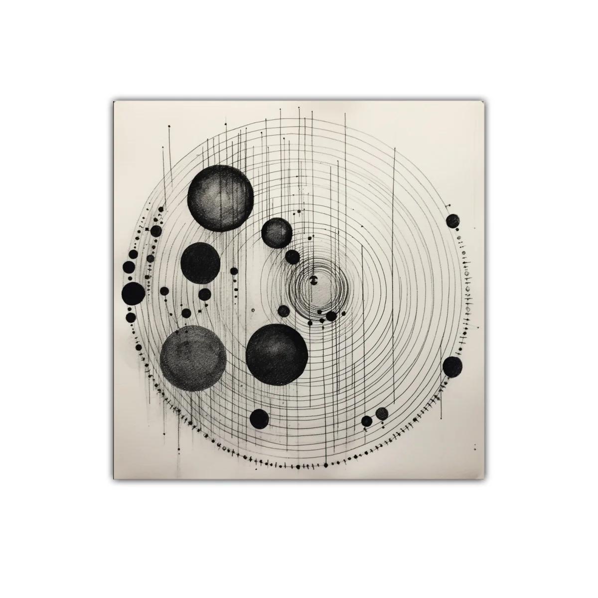 Composición abstracta en círculos concéntricos y esferas negras — imagen principal