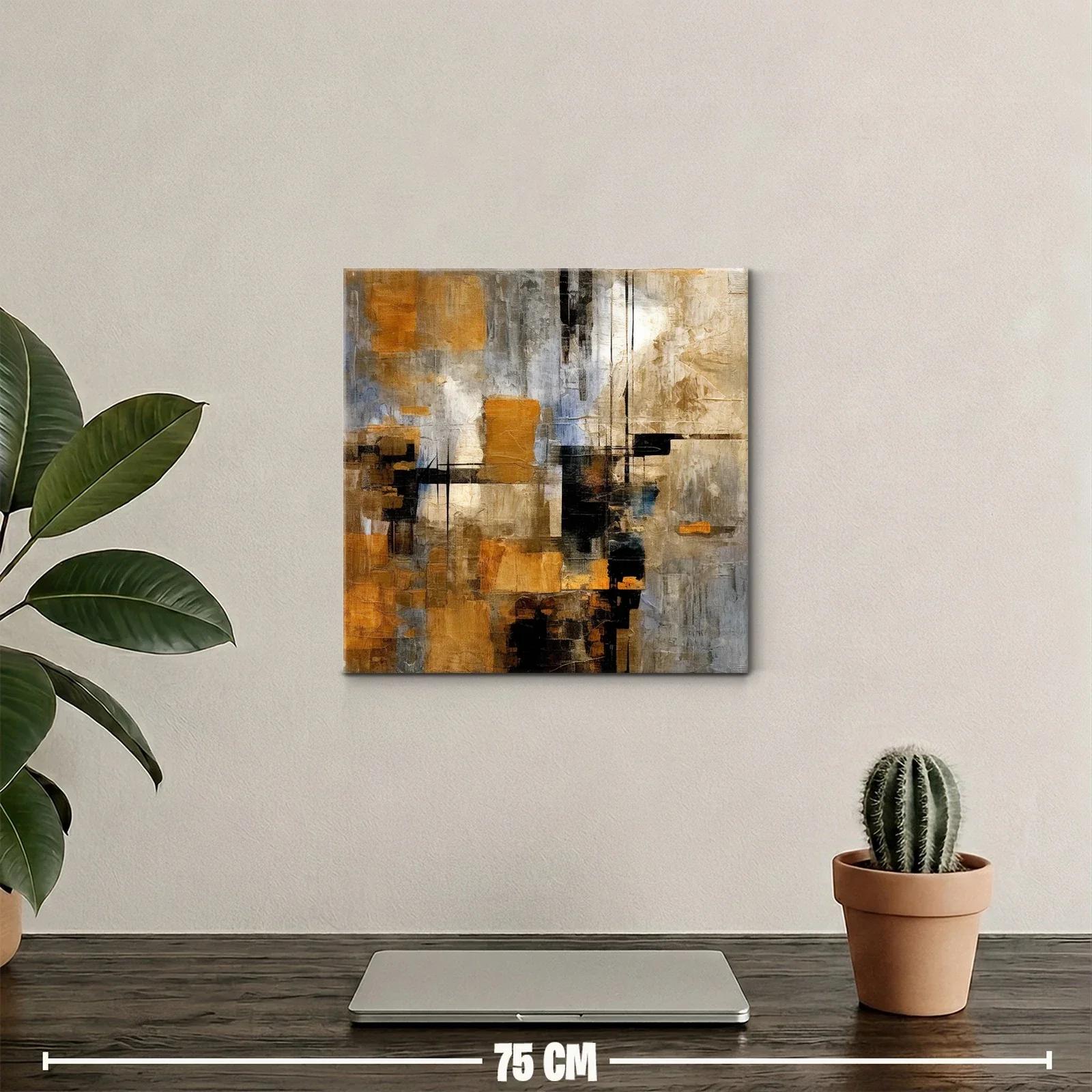 Cuadro abstracto con tonos tierra y detalles oscuros — miniatura 2
