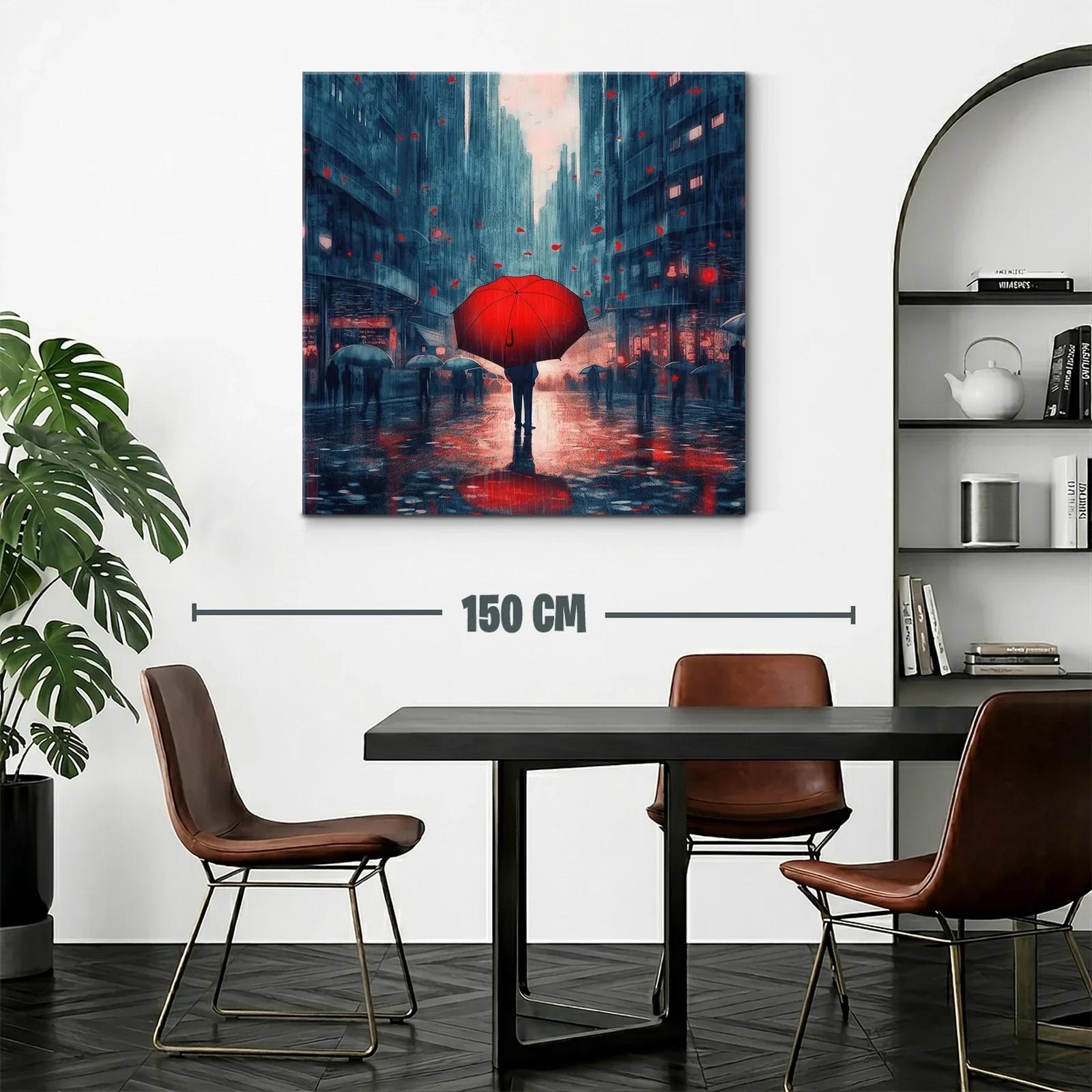 Contraste Urbano con Paraguas Rojo en Ciudad Nocturna — miniatura 2