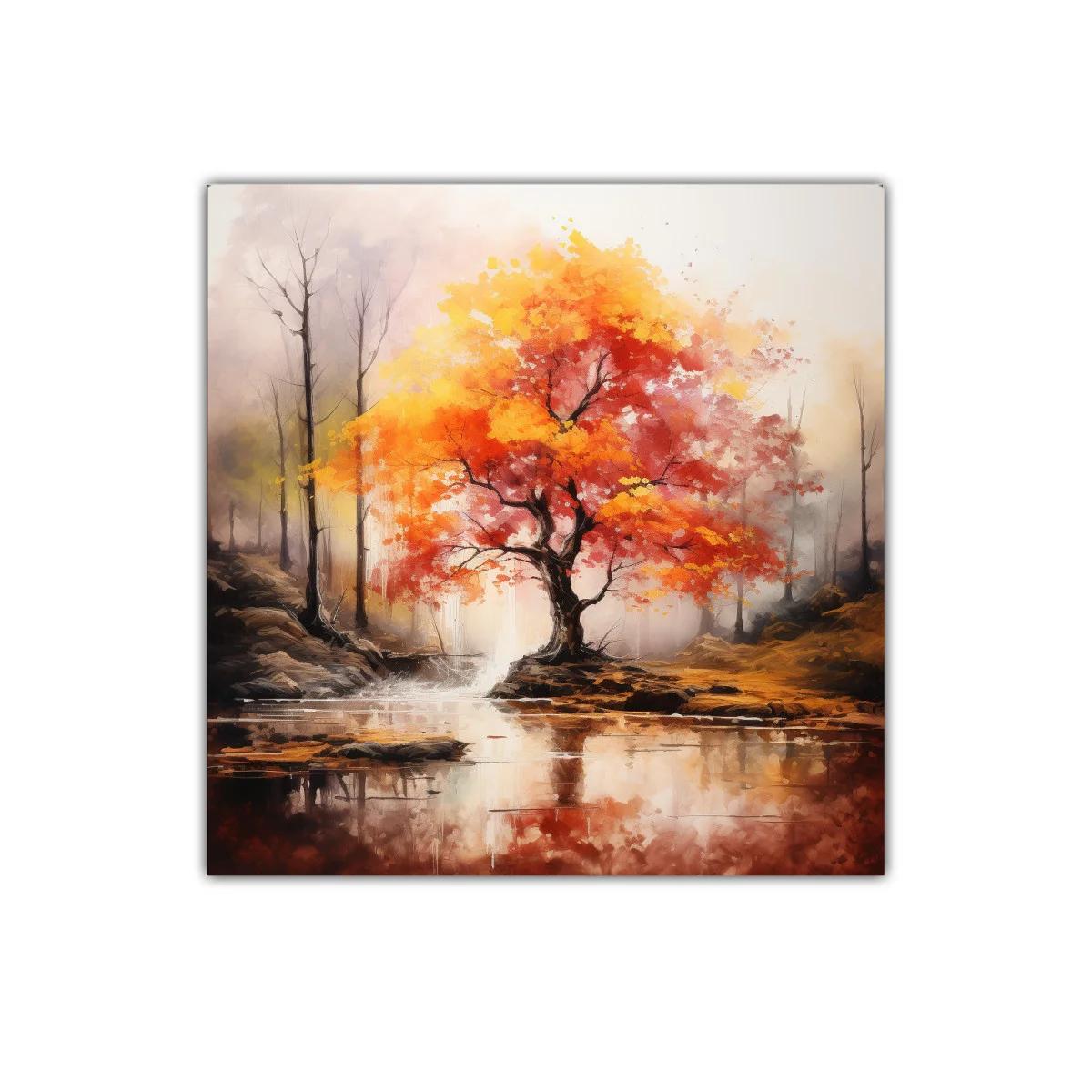 Árbol otoñal con hojas ardientes sobre lago tranquilo — imagen principal