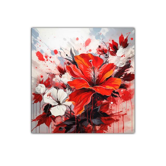 Cuadro decorativo con flores rojas vibrantes y blancas