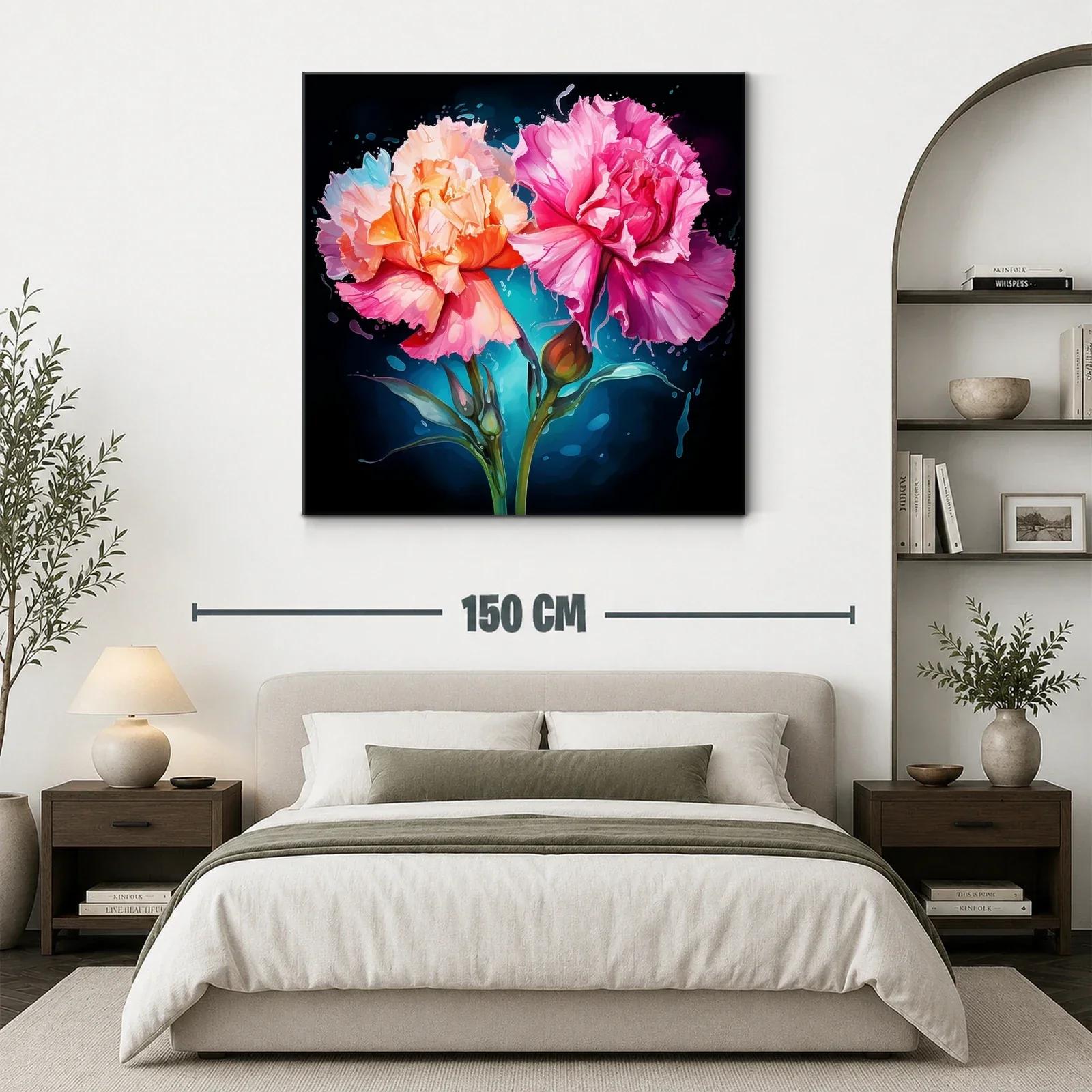Cuadro moderno con flores vibrantes en tonos rosa y naranja — miniatura 3