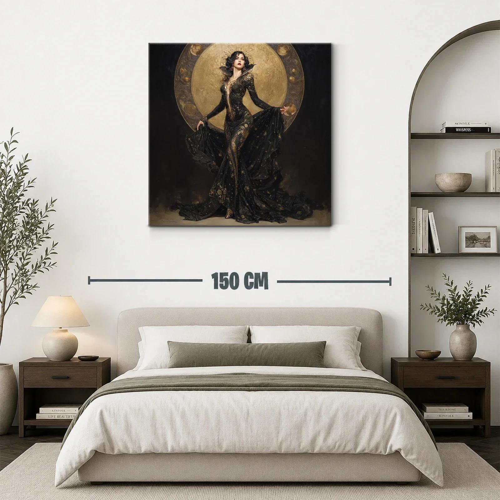 Dama elegante con aura dorada y vestido negro de lujo — miniatura 3