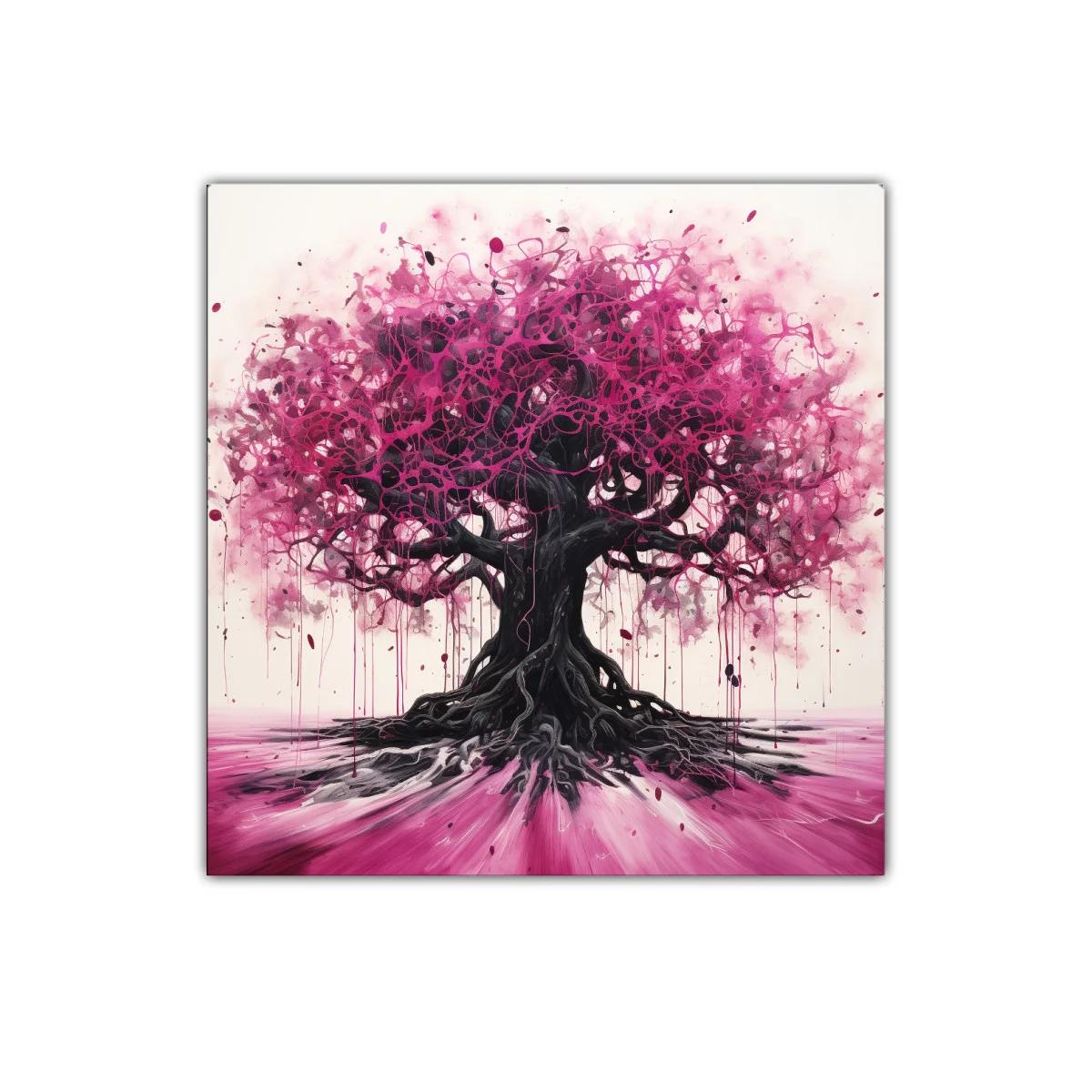 Árbol vibrante con ramas entrelazadas en tonos fucsia