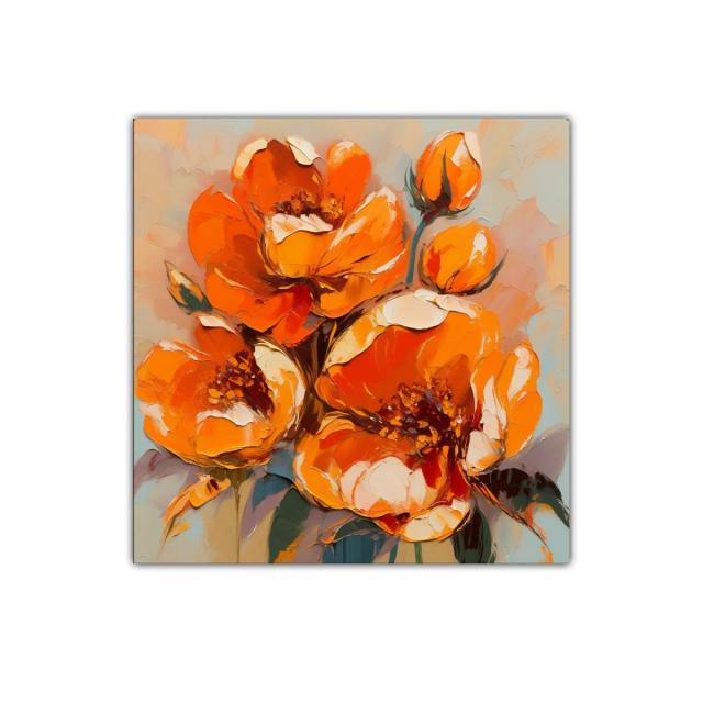 Cuadro floral con vibrantes flores naranjas y detalles cálidos