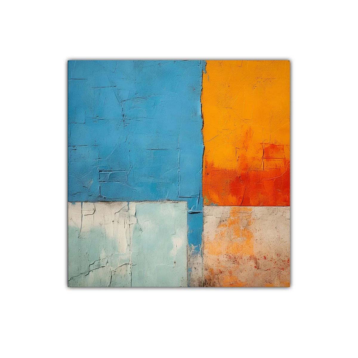 Cuadro abstracto con bloques vibrantes en azul y naranja