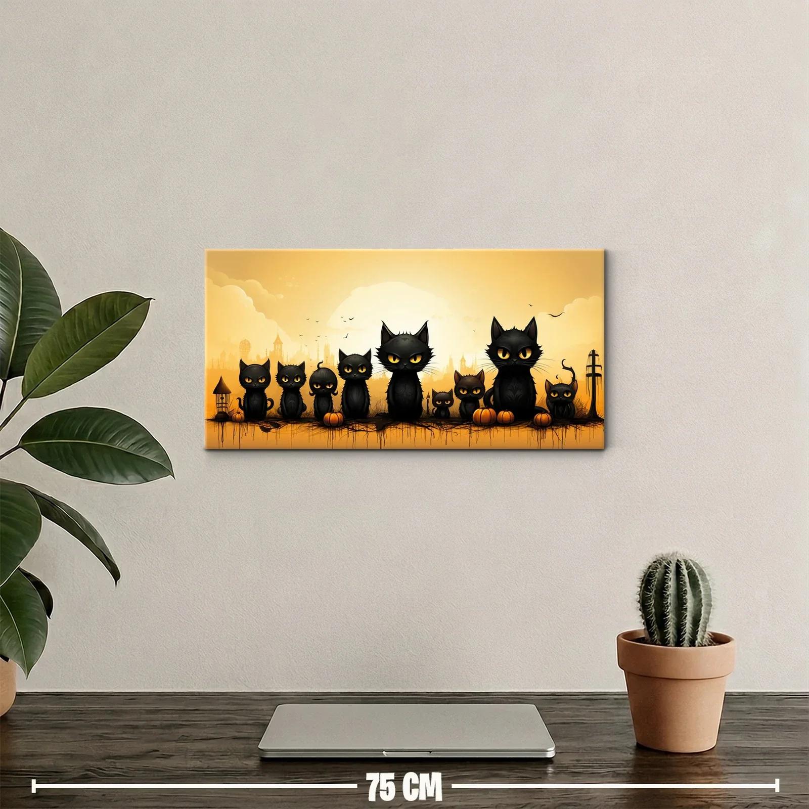 Cuadro gatos negros con calabazas y fondo luminoso — miniatura 2