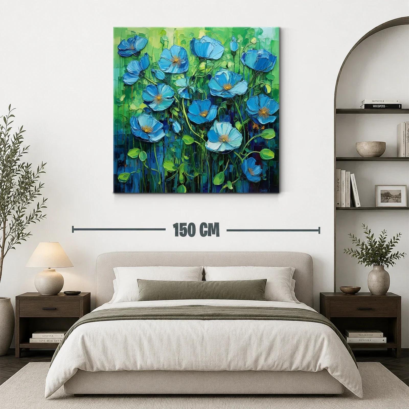 Flores Azules Vibrantes en Fondo Verde Intenso — miniatura 3