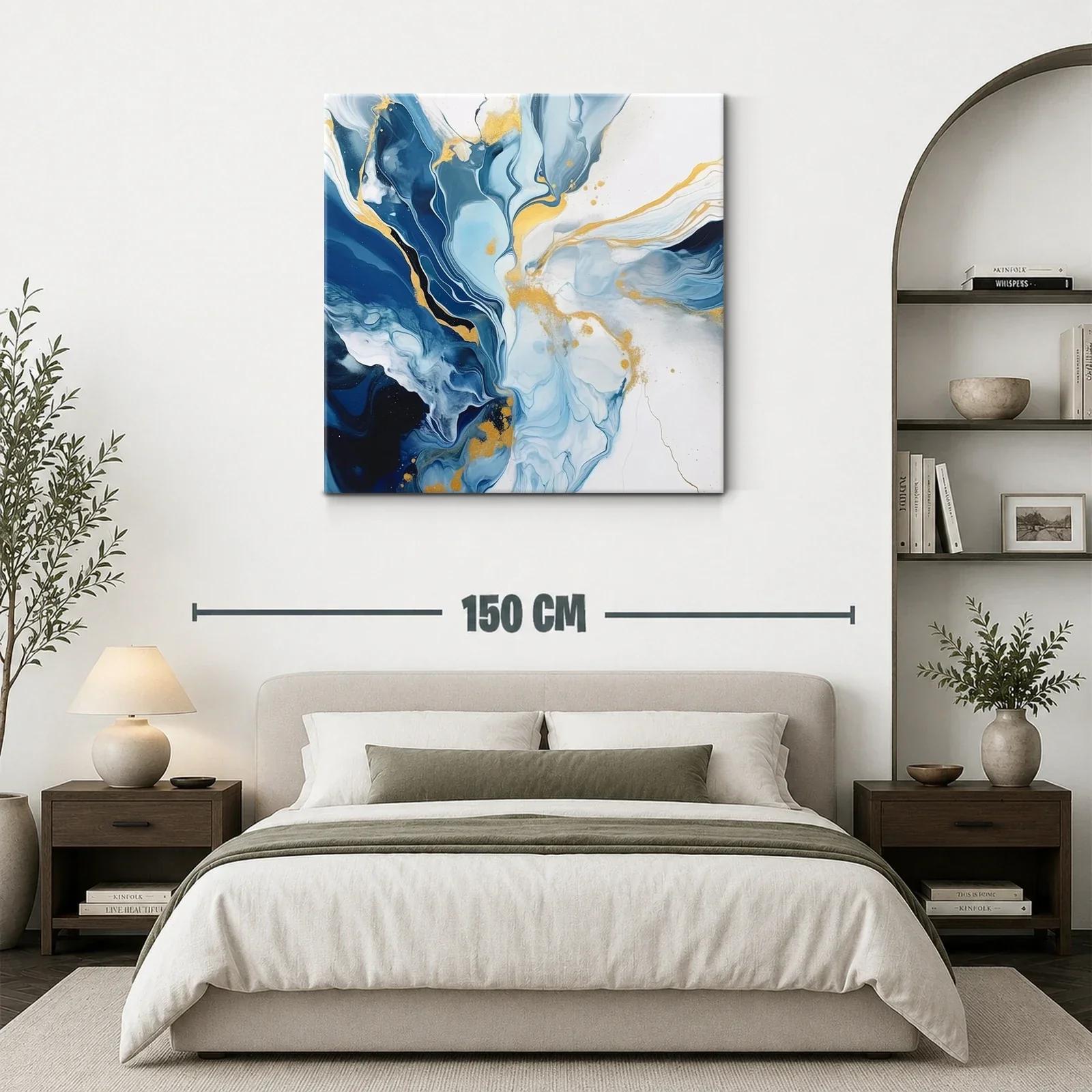 Cuadro abstracto con tonos azules y dorados elegantes — miniatura 3