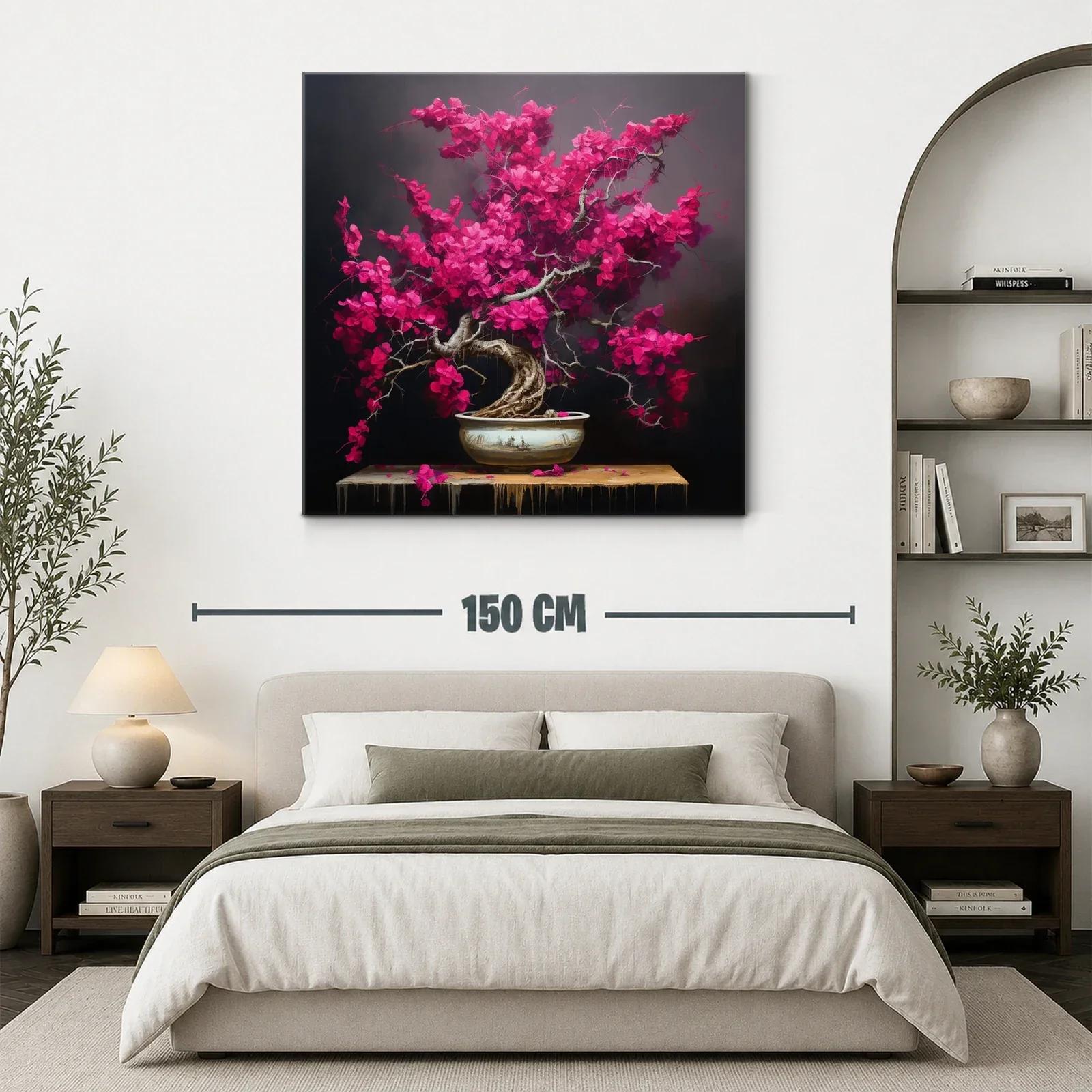 Bonsái con flores vibrantes en tonos fucsia y fondo oscuro — miniatura 3