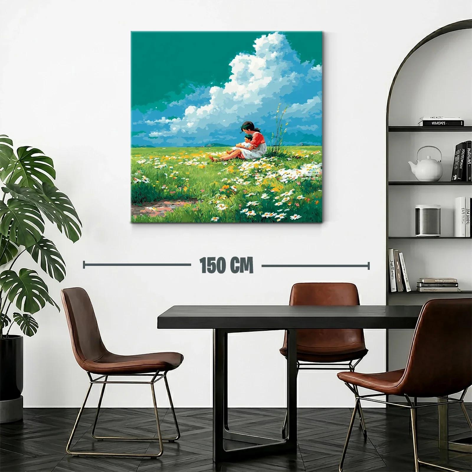 Tranquilidad en un campo de flores con madre e hijo — miniatura 2