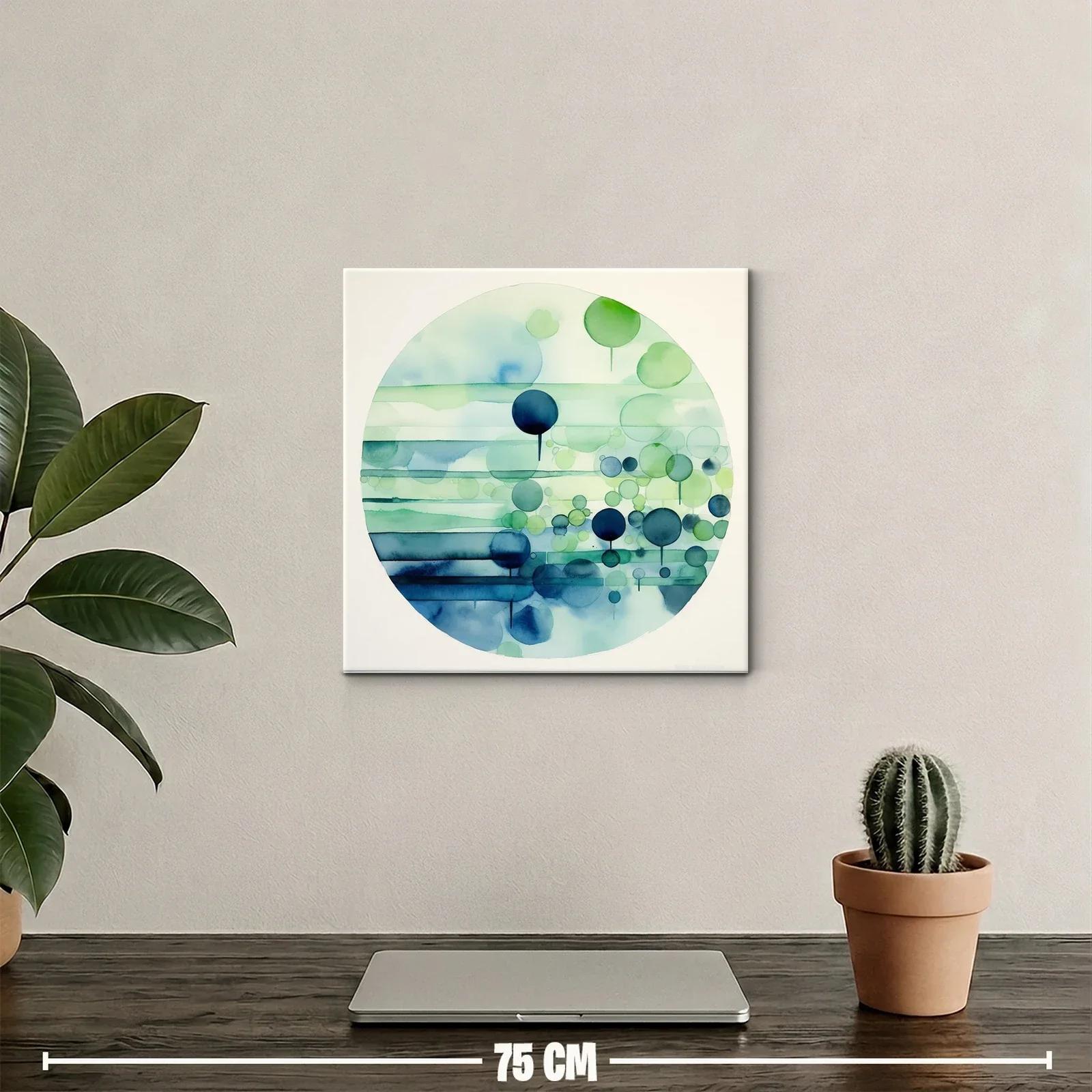 Cuadro abstracto con círculos en tonos azules y verdes — miniatura 2