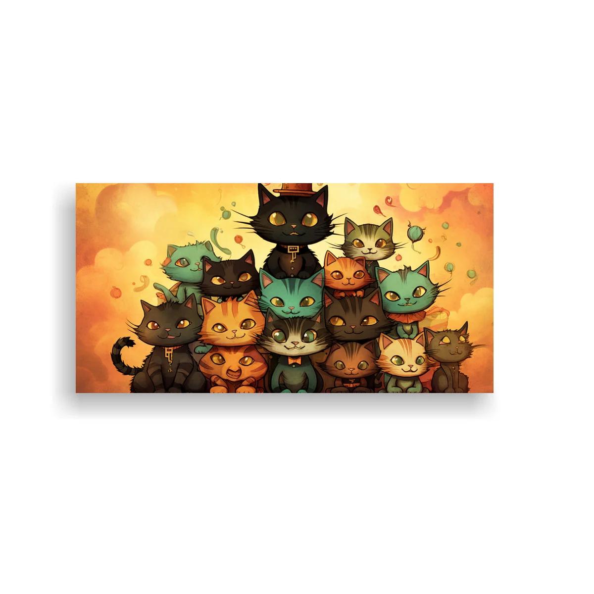 Cuadro grupo de gatos con lunas crecientes