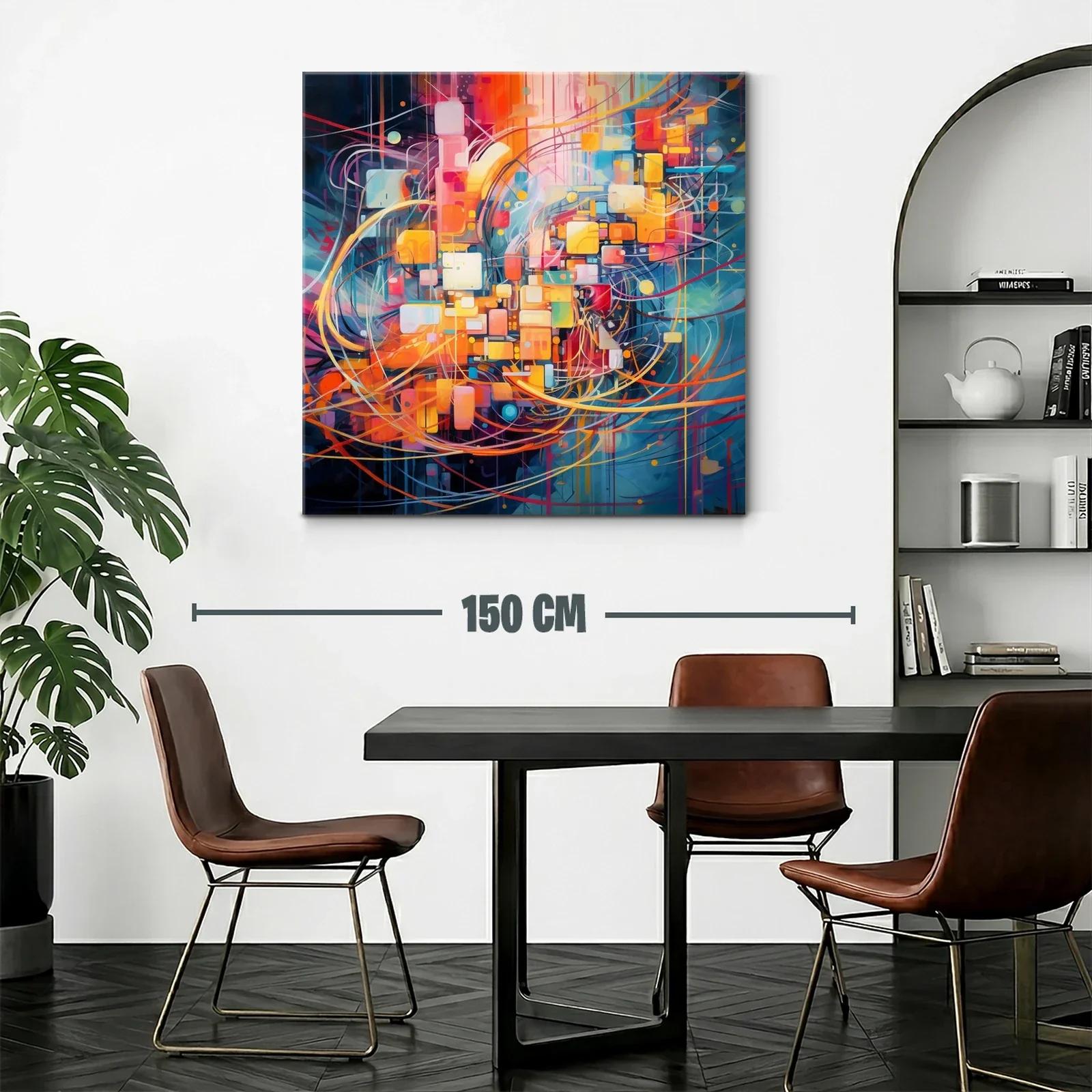 Cuadro abstracto geométrico con vibrantes tonos cálidos y fríos — miniatura 2