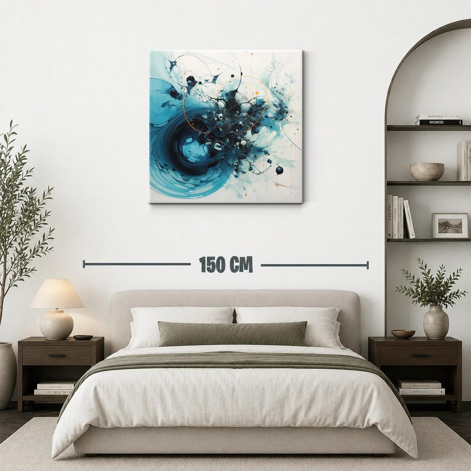 Cuadro abstracto con formas dinámicas en tonos azules y negros — miniatura 3
