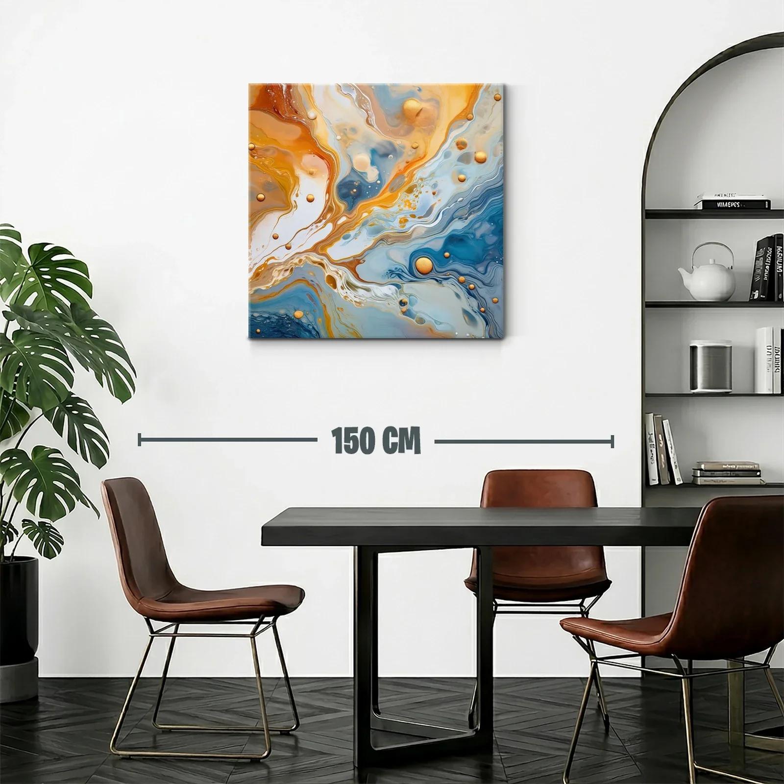 Cuadro abstracto con tonos dorados y azulados vibrantes — miniatura 2