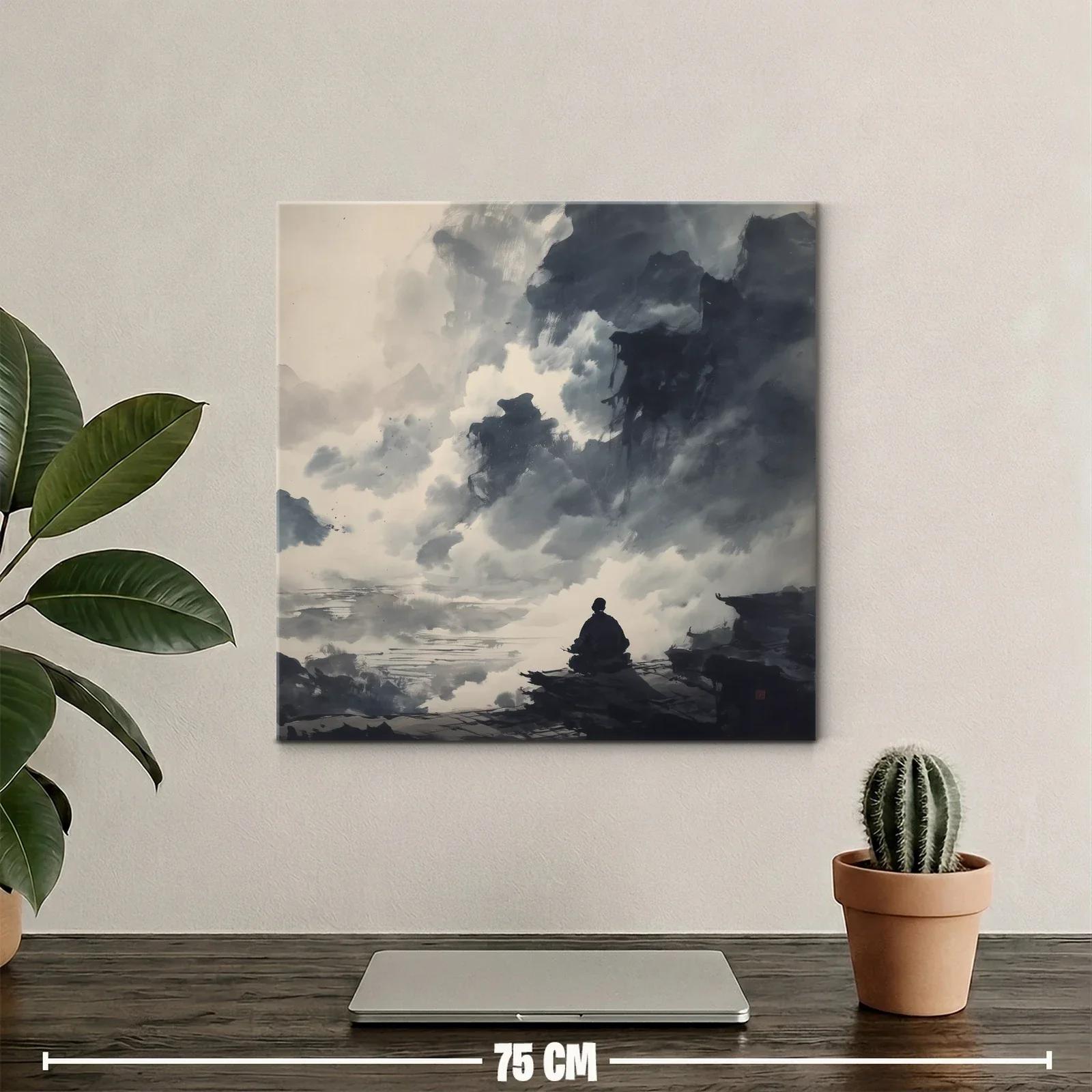 Paisaje contemplativo entre nubes y montañas en gris — miniatura 2