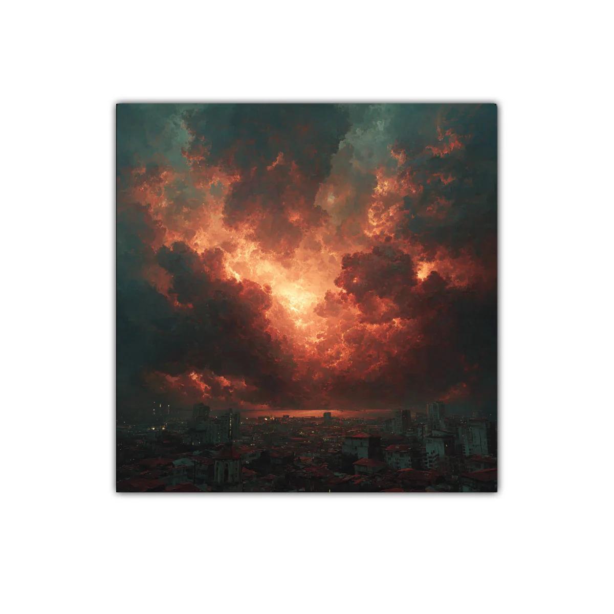 Cielo Dramático en Llamas sobre la Ciudad Nocturna — imagen principal