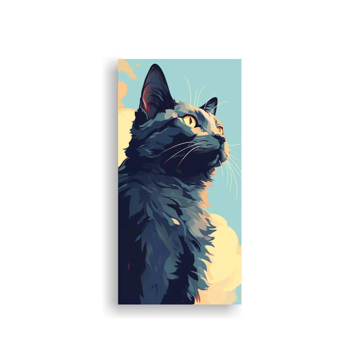 Cuadro gato negro de pelo largo mirando al cielo — imagen principal