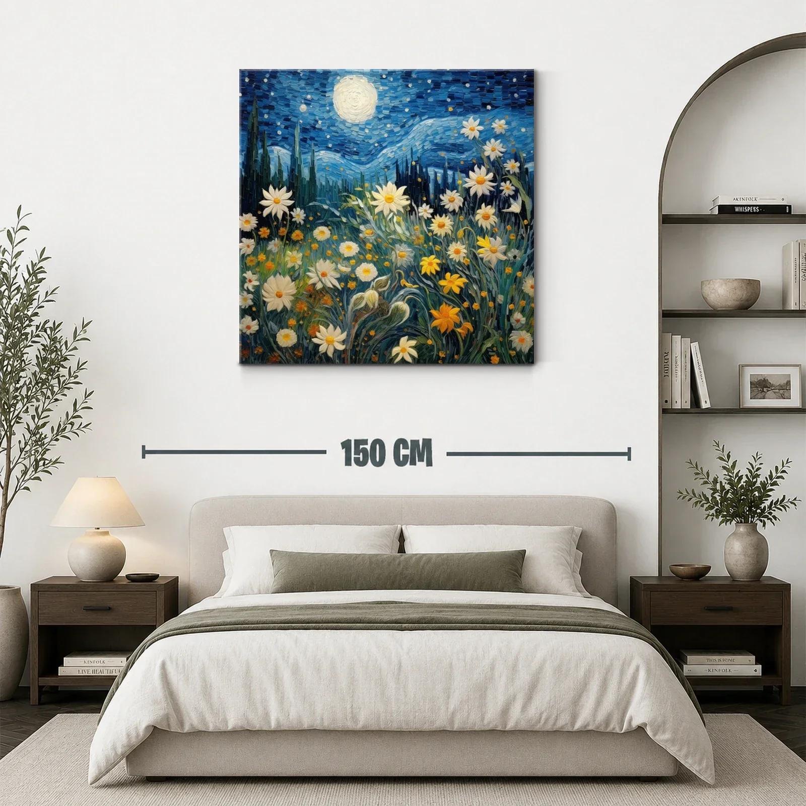 Jardín de flores bajo cielo estrellado y luna llena — miniatura 3