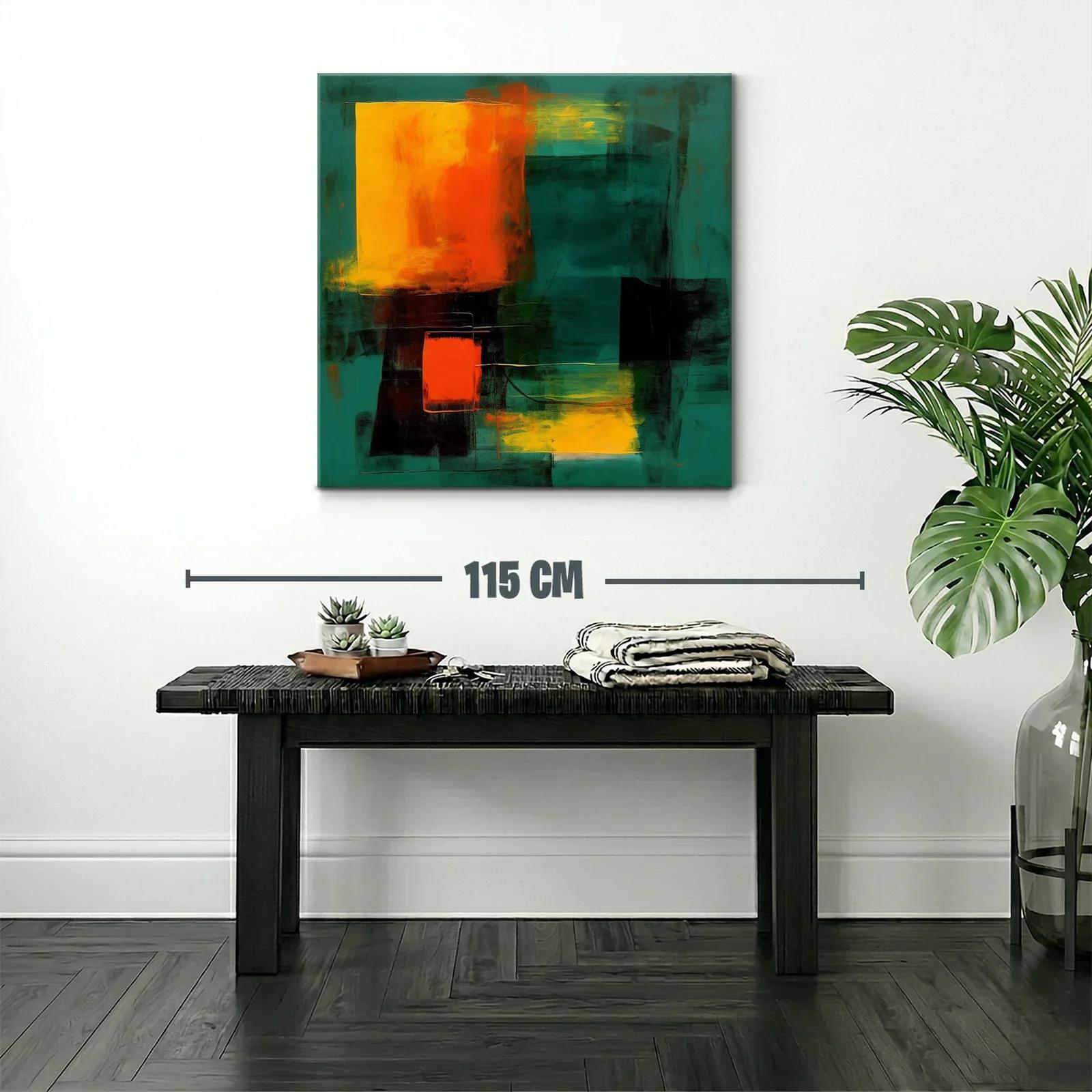 Cuadro abstracto con contraste vibrante en tonos verdes y naranjas — miniatura 2