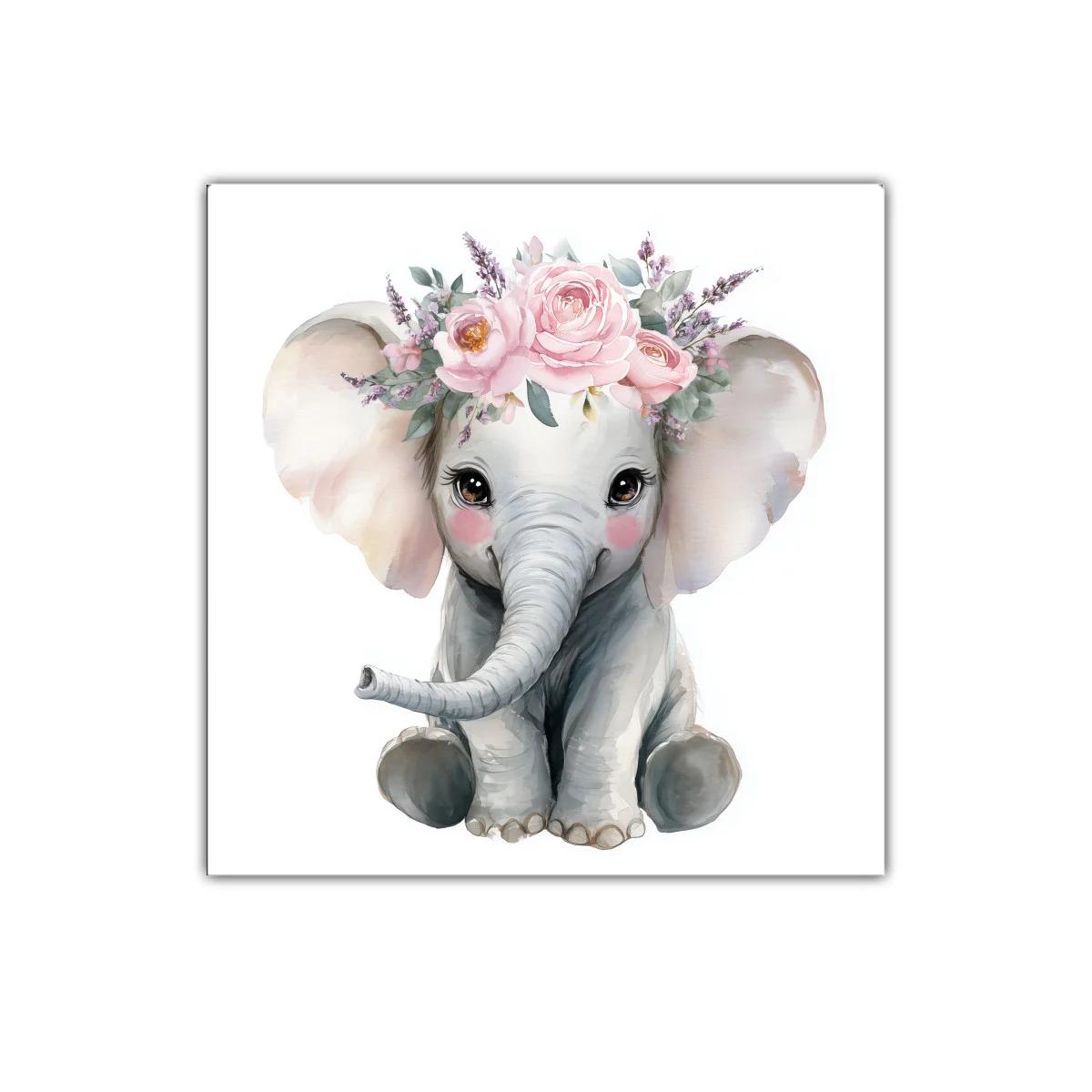 Cuadro elefante bebé con corona de flores rosa delicada — imagen principal