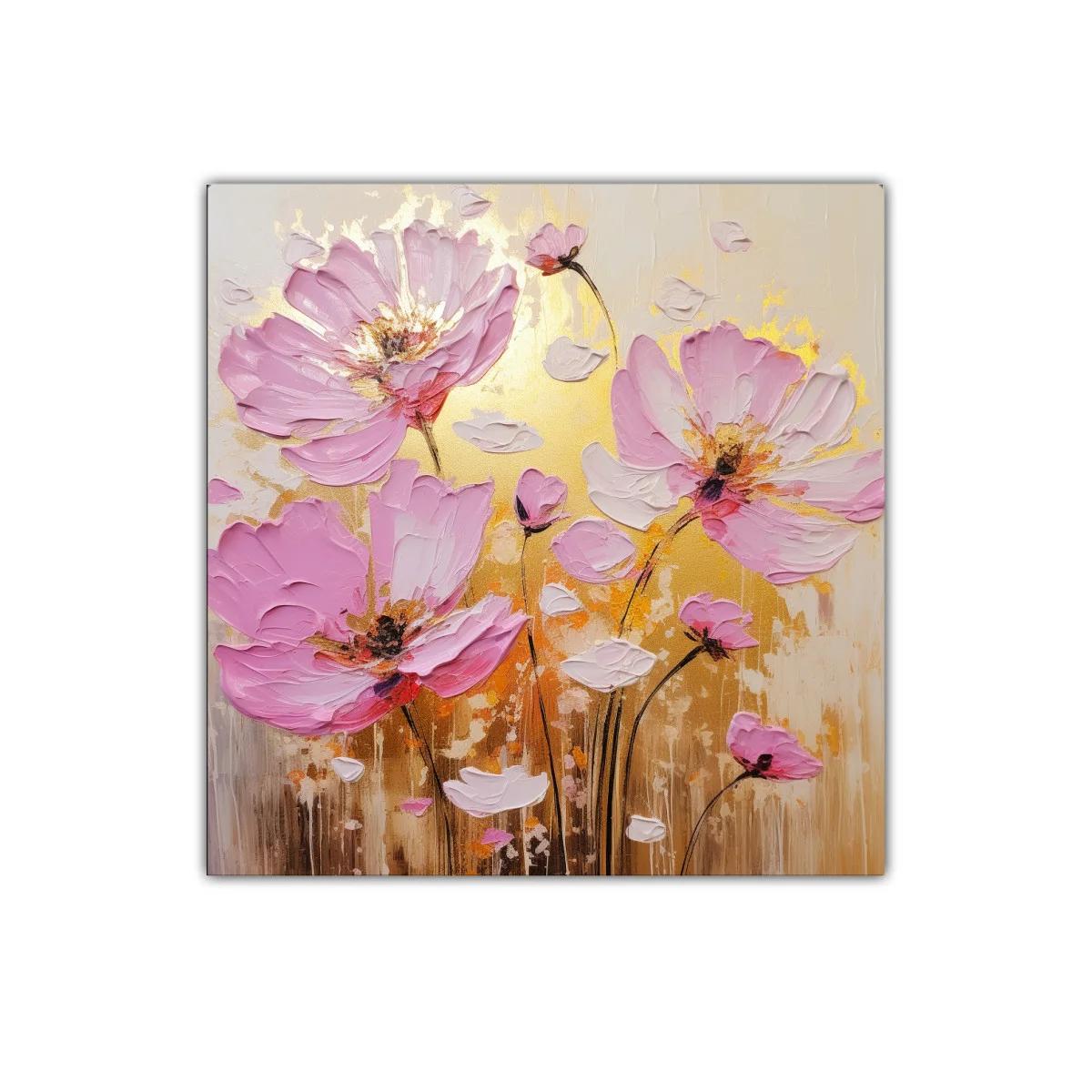 Flores rosas sobre fondo dorado con textura vibrante — imagen principal