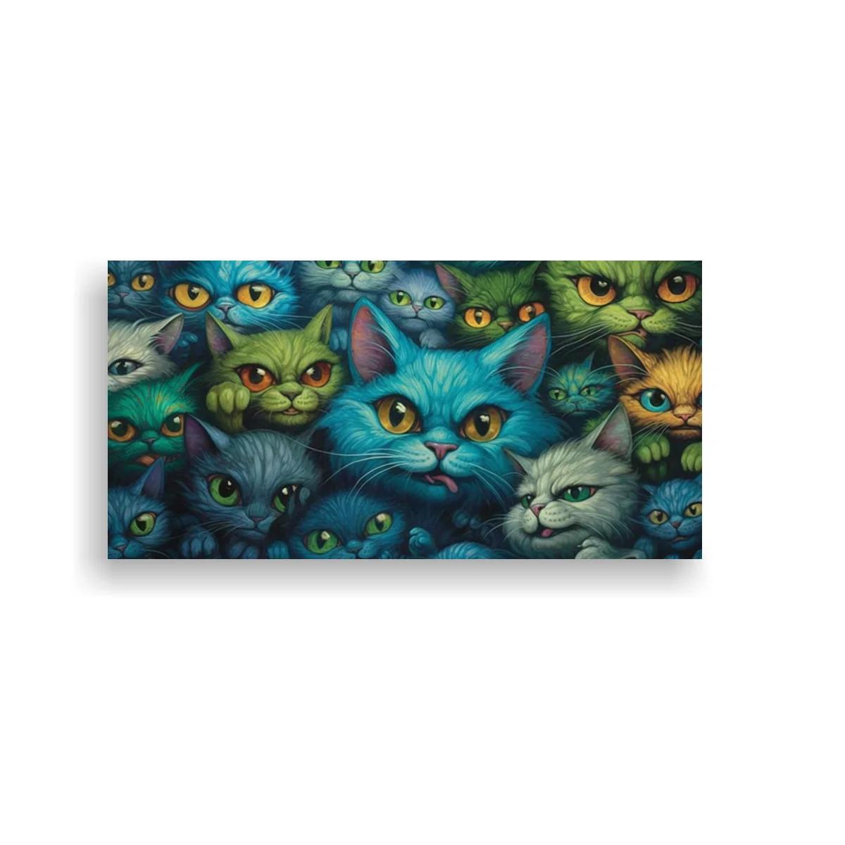 Cuadro grupo de gatos de ojos grandes creando un efecto de multitud