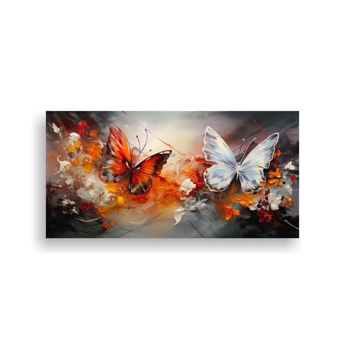 Cuadro dos mariposas con trazos sueltos y color naranja