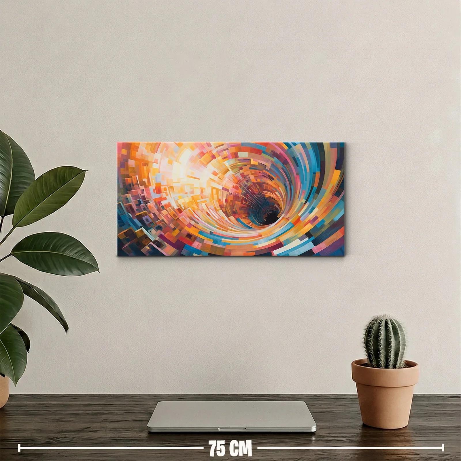 Cuadro vórtice abstracto con núcleo oscuro y bloques geométricos — miniatura 2