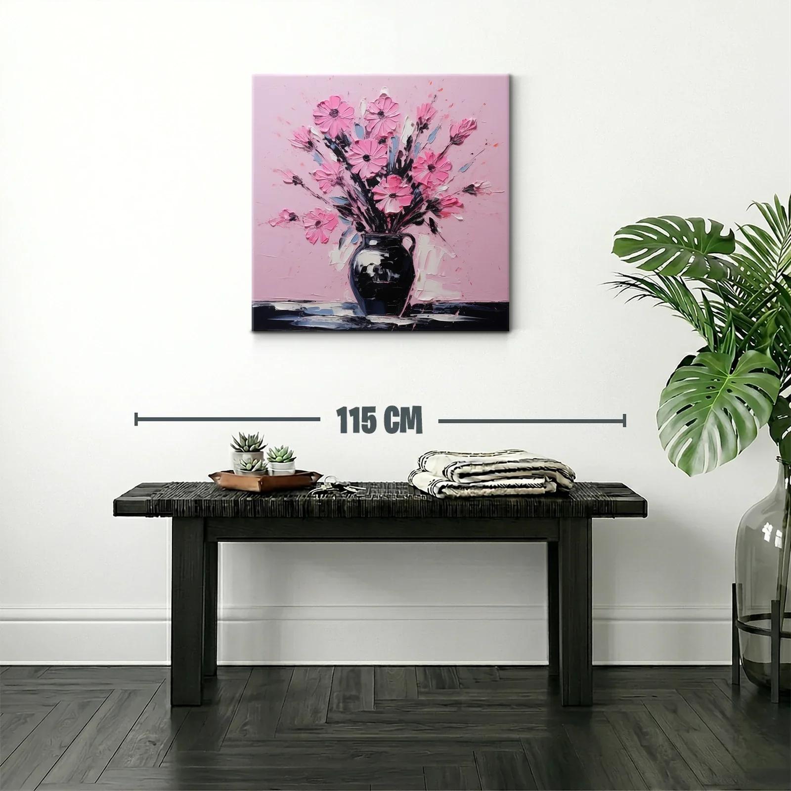 Cuadro vibrante con ramo de flores rosas sobre fondo pastel — miniatura 2