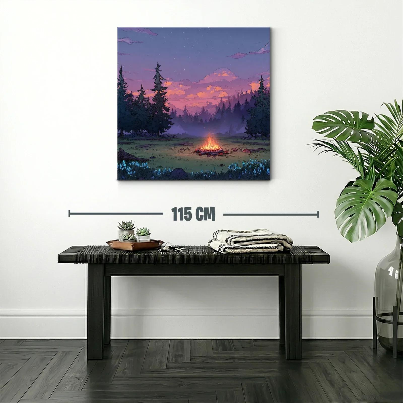 Atardecer en el bosque con hoguera encendida — miniatura 2
