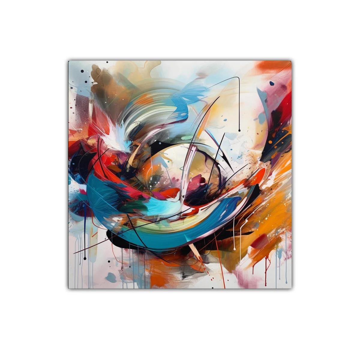 Cuadro abstracto con vibrantes tonos cálidos y fríos en movimiento
