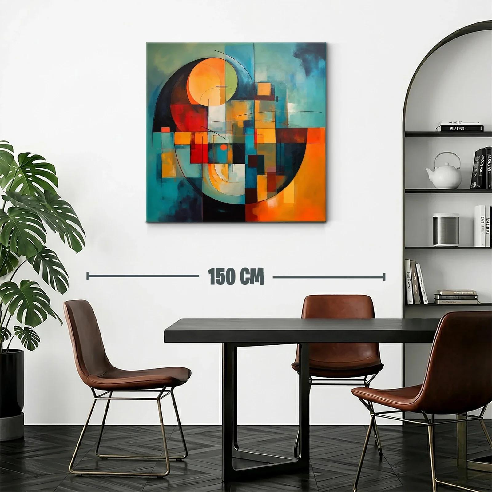 Cuadro abstracto con formas geométricas en tonos cálidos y fríos — miniatura 2