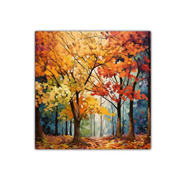 Bosque en otoño con colores cálidos y vibrantes