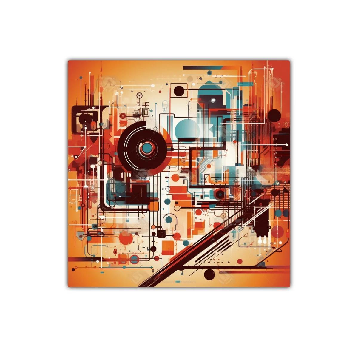 Composición abstracta con formas geométricas y líneas dinámicas