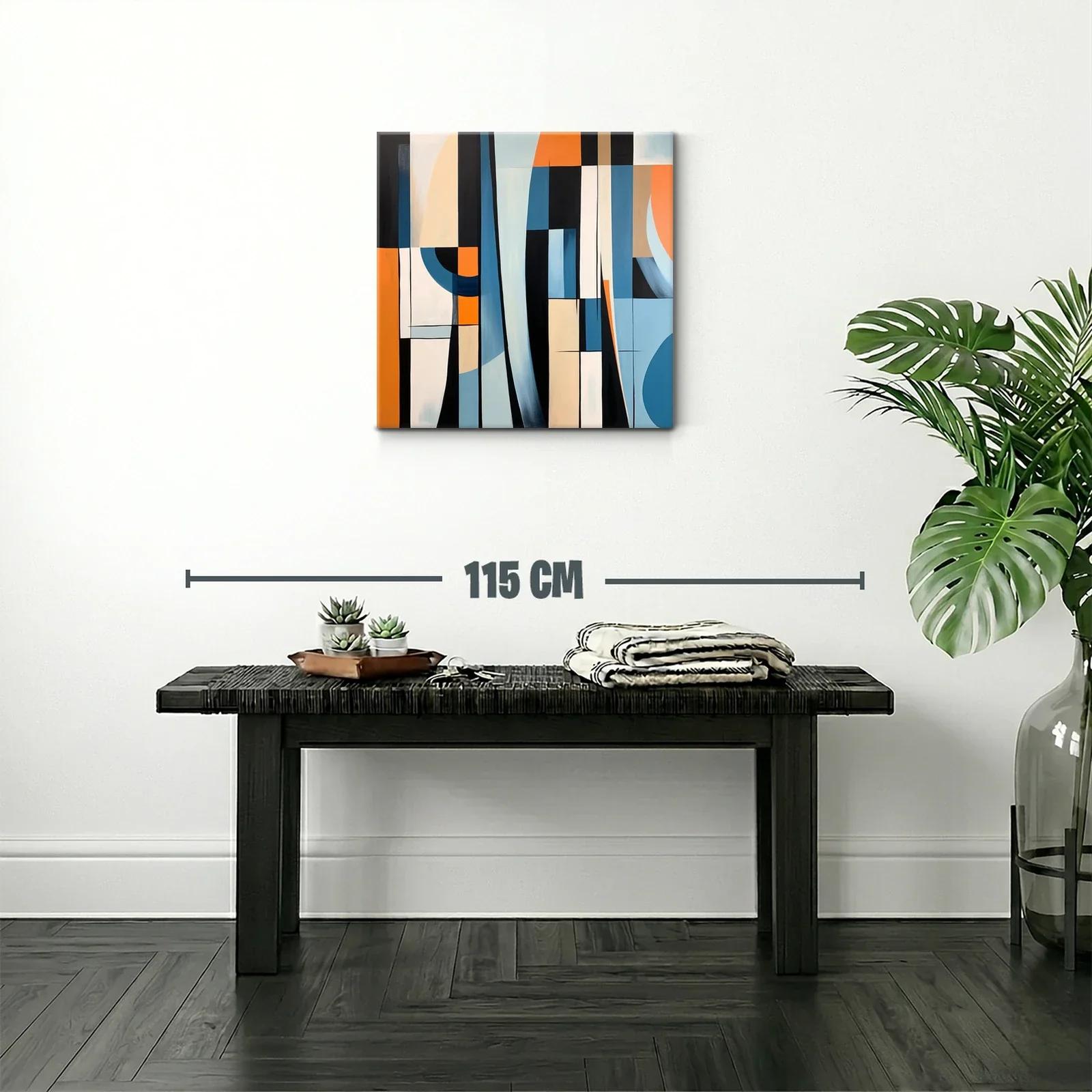 Cuadro abstracto con formas geométricas en tonos azul y naranja — miniatura 2