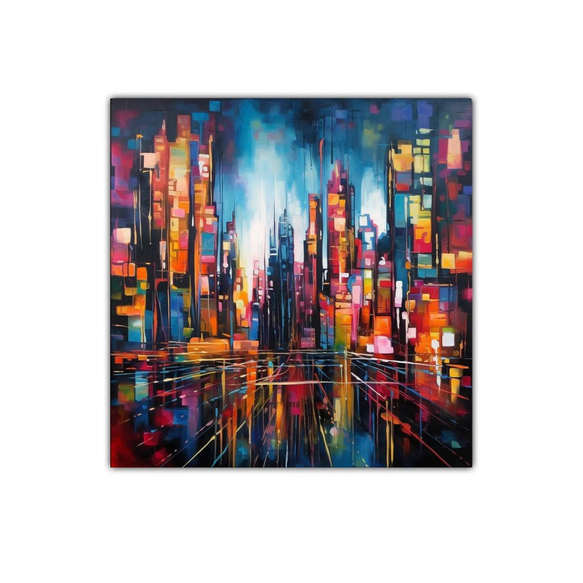 Cuadro abstracto de ciudad vibrante con luces y reflejos — imagen principal